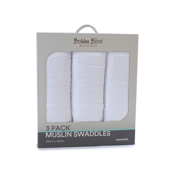 Bubba Blue Essentials 3pk Muslin Wrap White Babyo Baby O