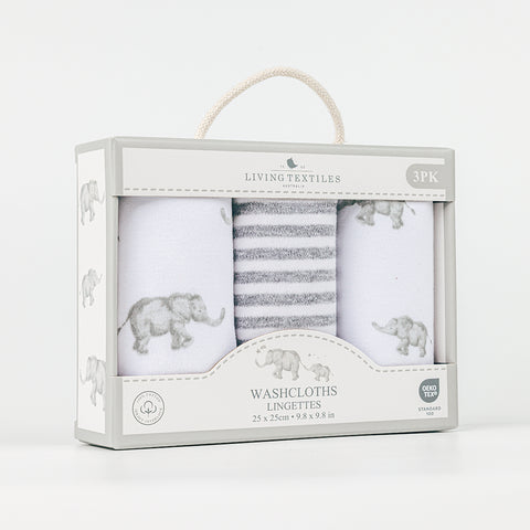 Living textiles 3pk Wash Cloths - Watercolour Elephant