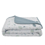 Living Textiles Organic Muslin Pram Blanket - Banana Leaf/Teal