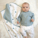 Living Textiles Organic Muslin Pram Blanket - Banana Leaf/Teal